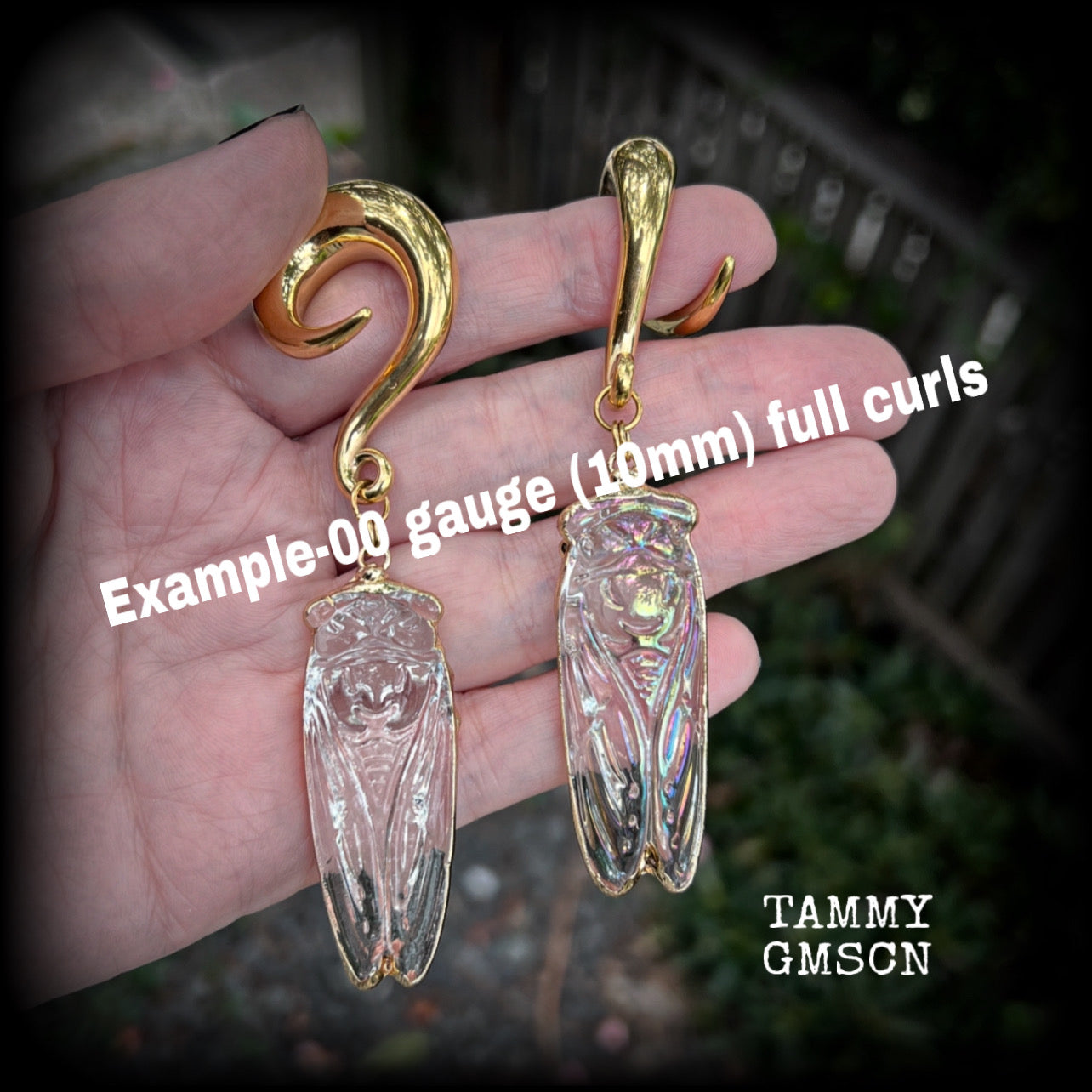Clear quartz cicada gauged earrings-Insect ear weights