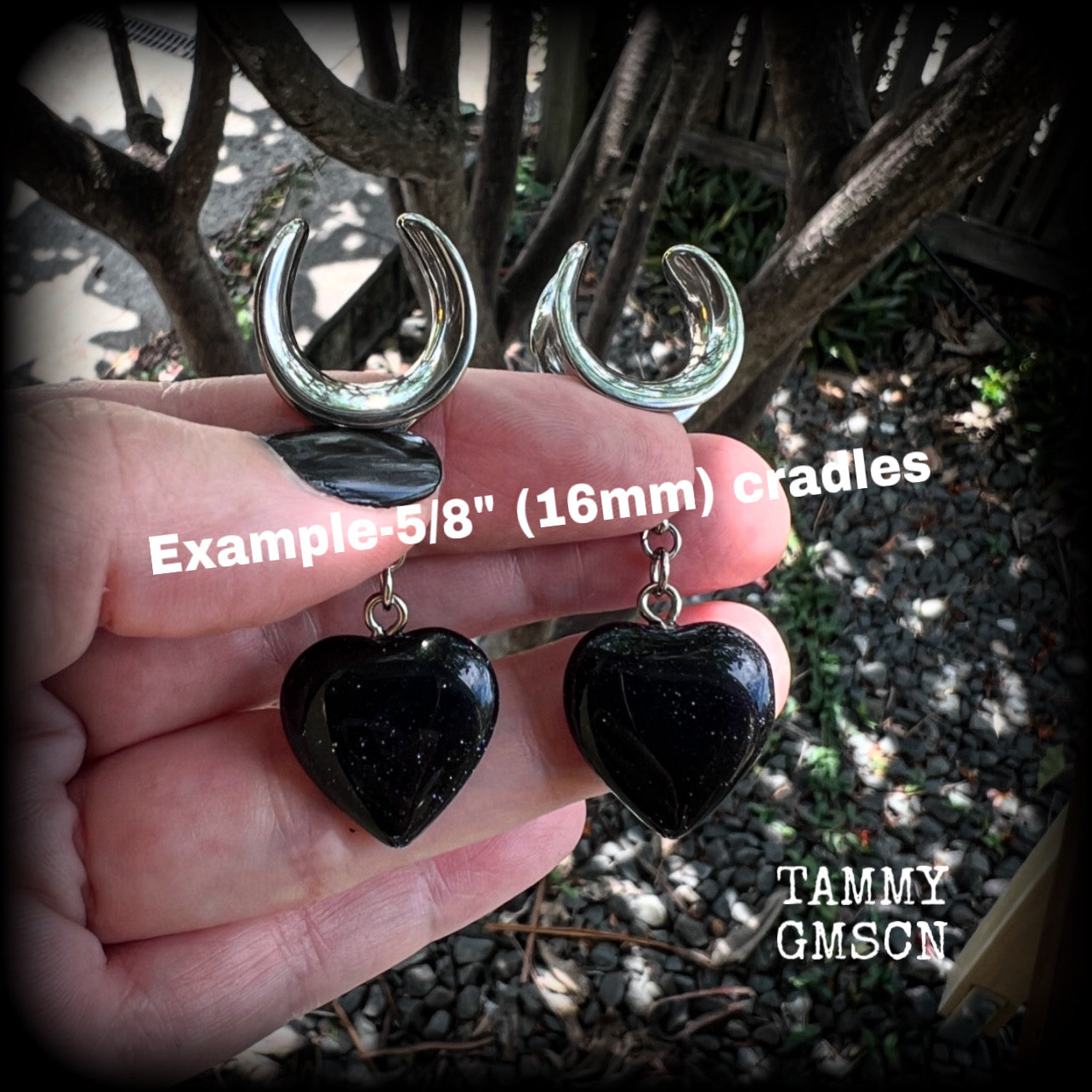 Blue sandstone heart gauged earrings-Gemstone ear hangers
