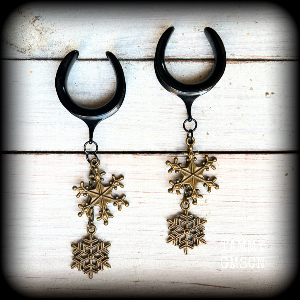 Bronze snowflake gauged earrings-Gothic Christmas ear gauges