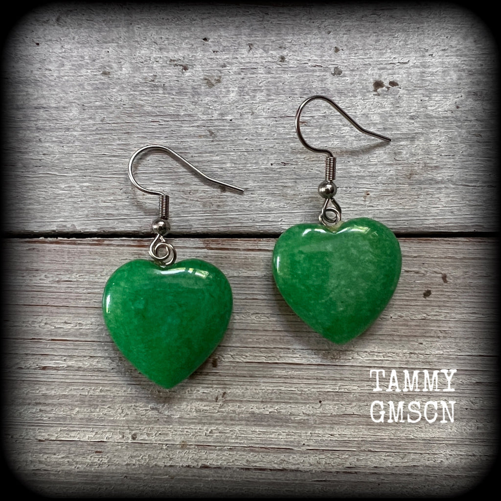 These beautiful heart shaped gemstone earrings are nice and lightweight at only 4 grams each and measure just on 4cms from tip to tip.
This pair have been made with stainless steel french hooks, for pierced ears.
