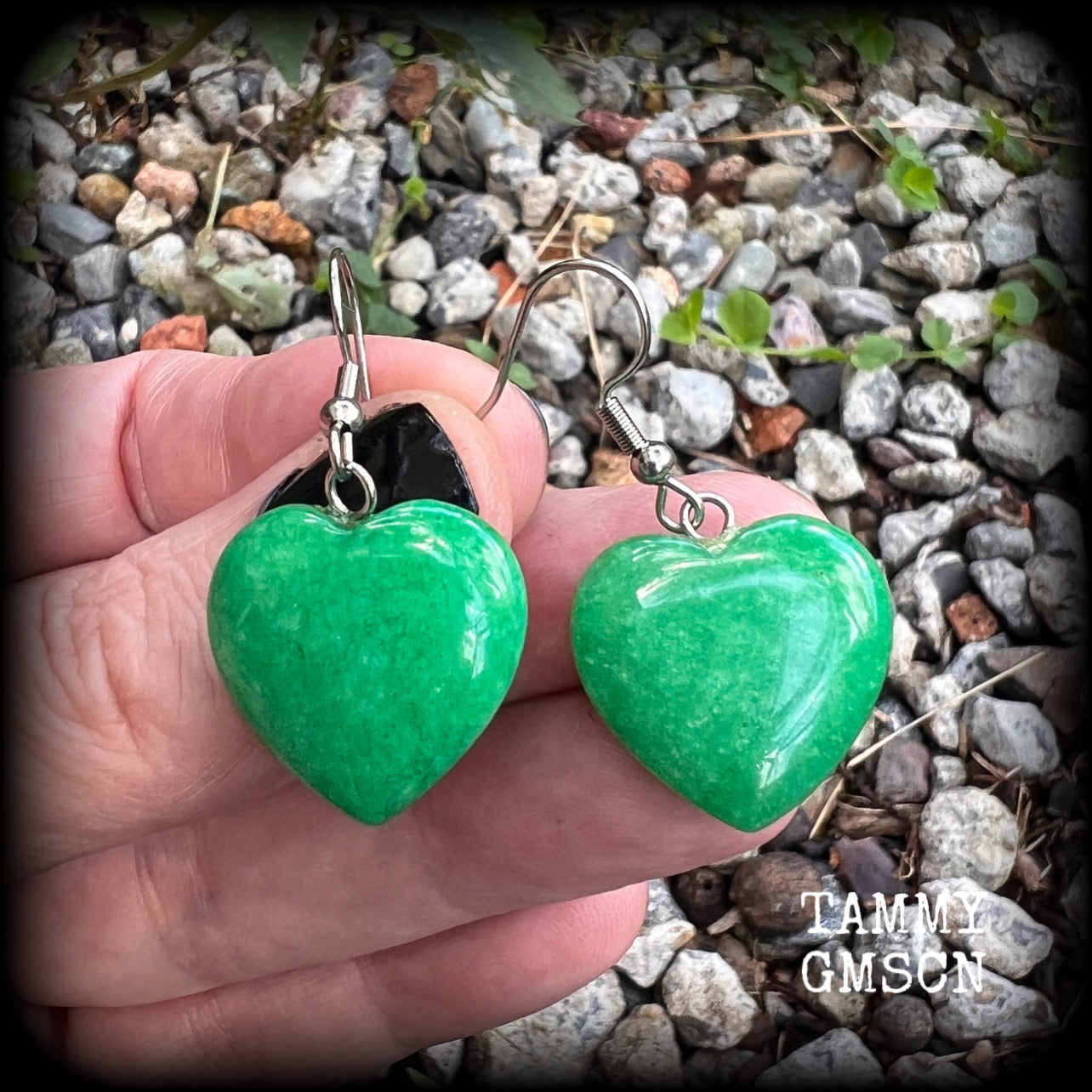 These beautiful heart shaped gemstone earrings are nice and lightweight at only 4 grams each and measure just on 4cms from tip to tip.
This pair have been made with stainless steel french hooks, for pierced ears.
