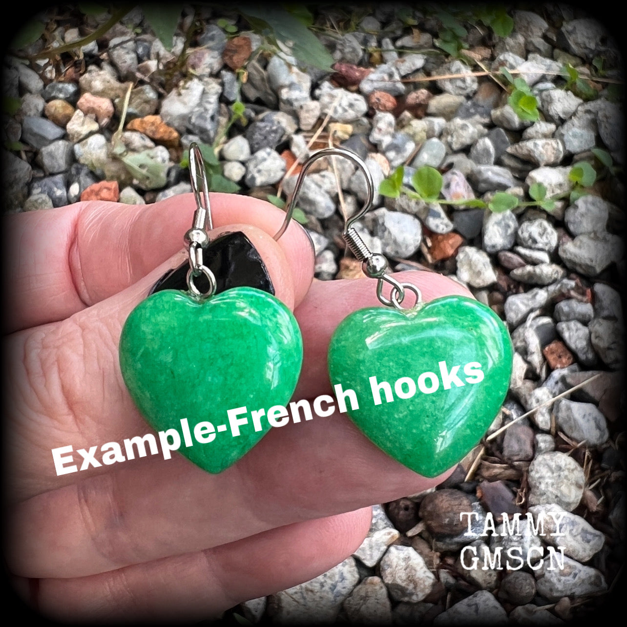 These beautiful heart shaped gemstone earrings are nice and lightweight at only 4 grams each and measure just on 4cms from tip to tip.
This pair have been made with stainless steel french hooks, for pierced ears.
