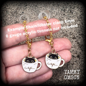 Cat earrings-Teacup-Coffee cup earrings