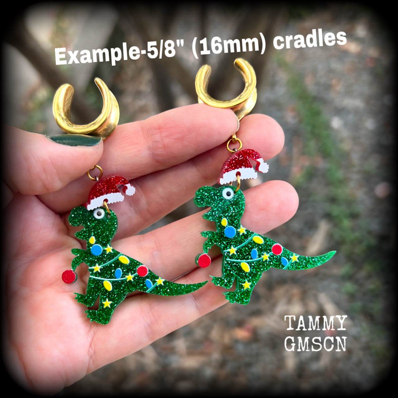 Dinosaur gauged earrings-Christmas dinosaur earrings