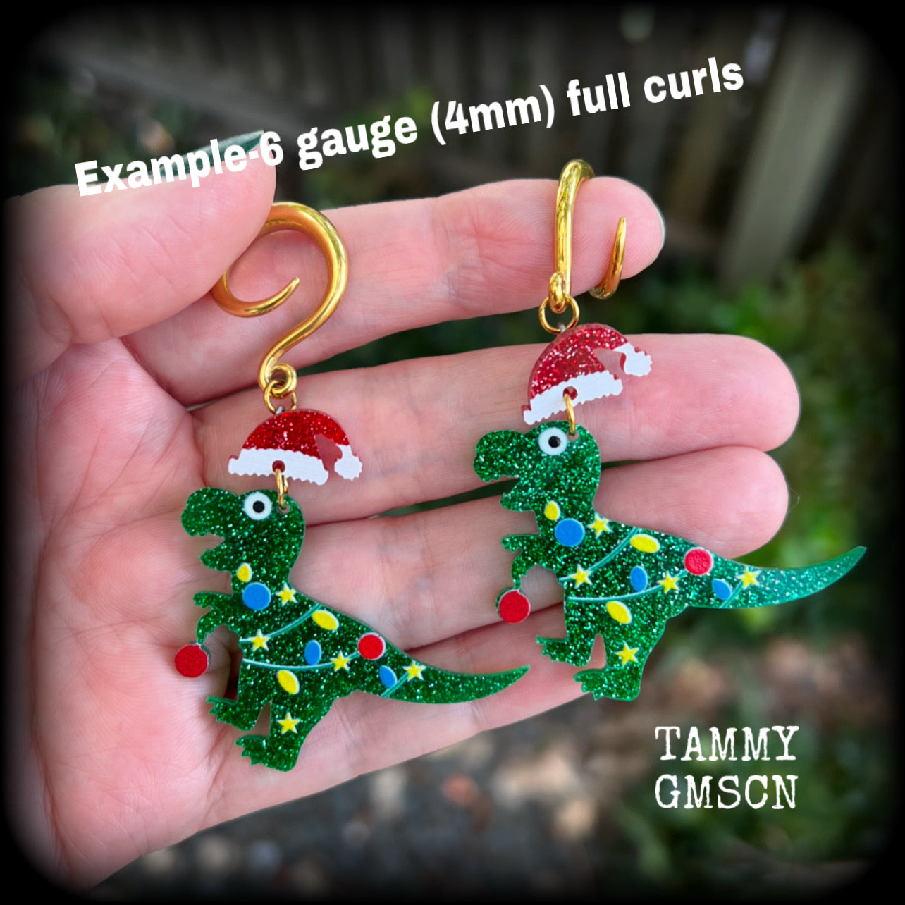 Dinosaur gauged earrings-Christmas dinosaur earrings