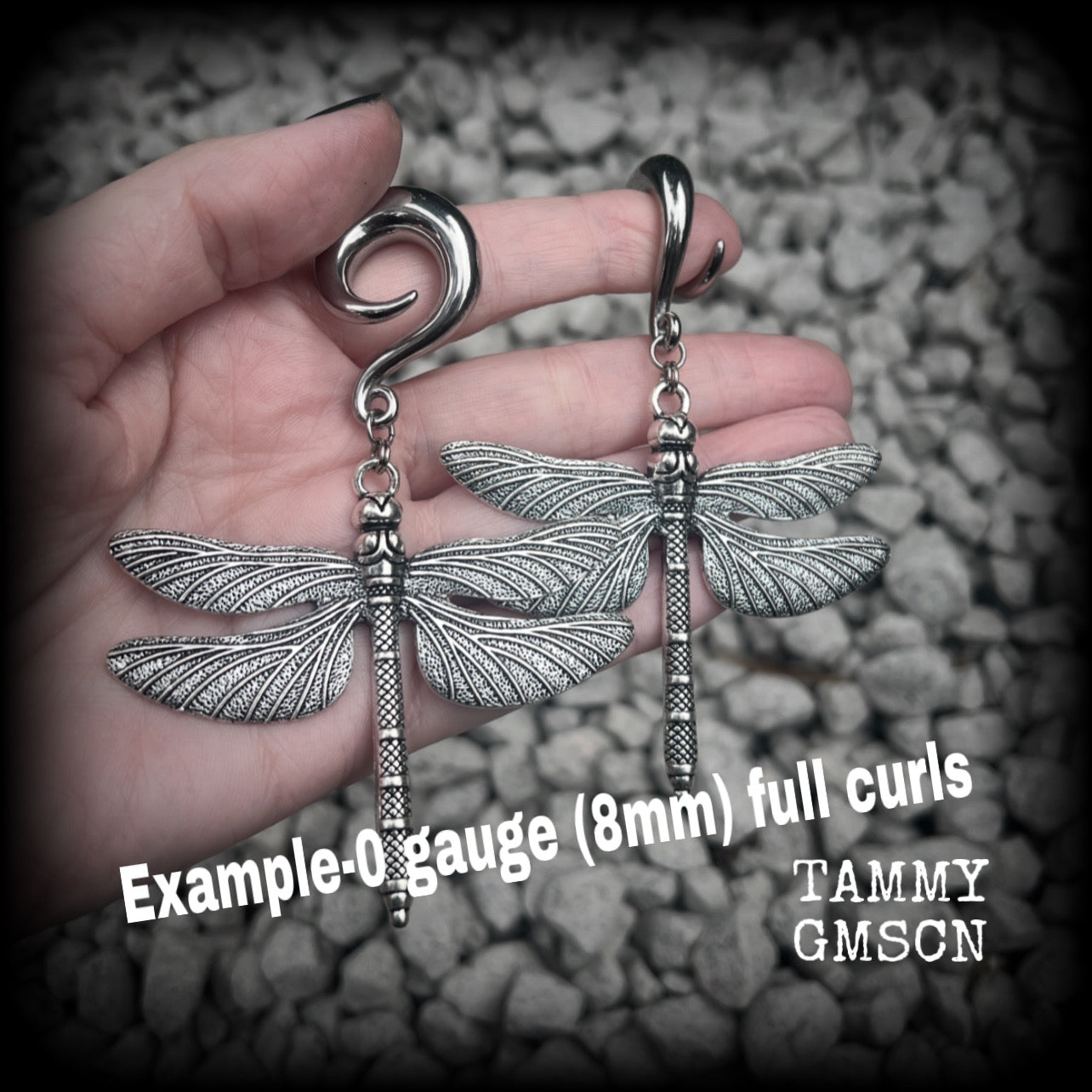 Dragonfly gauged earrings-Insect ear hangers