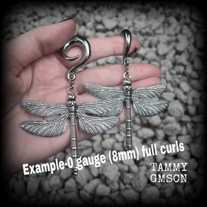 Dragonfly gauged earrings-Insect ear hangers
