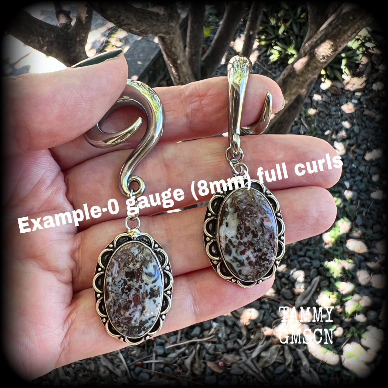 Chohua jasper gemstone gauged earrings-Chocolate jasper ear weights