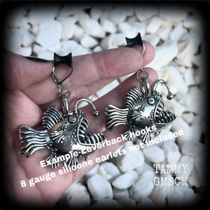Angler fish earrings-Black seadevil earrings