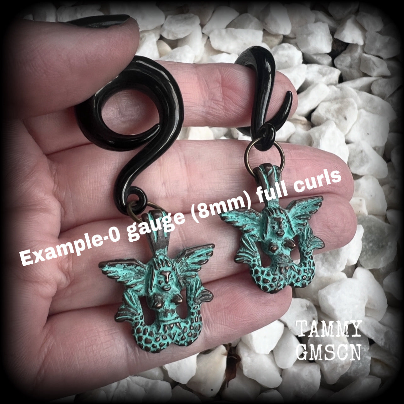 Green patina melusine mermaid earrings-Sea hag jewelry-Harpy earrings