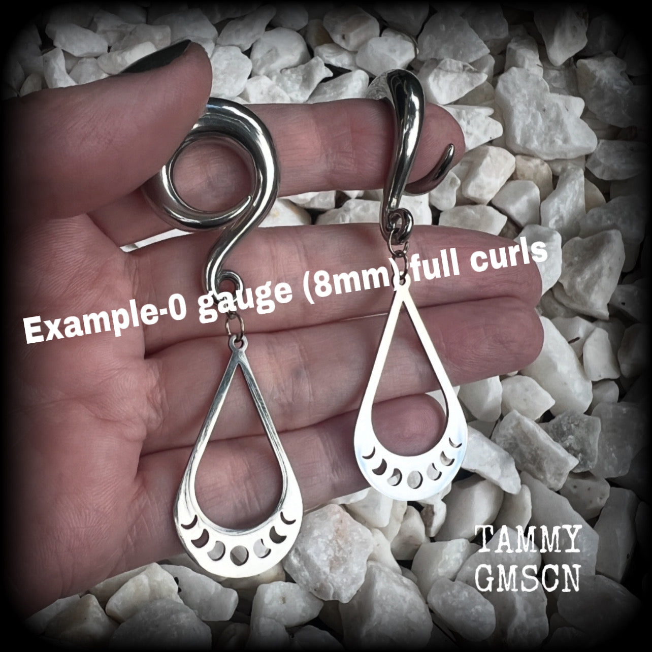 Moon phases tear drop gauged earrings-Moon phase ear gauges