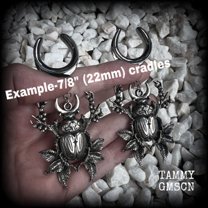 Moss goth scarab beetle gauged earrings-Insect ear weights