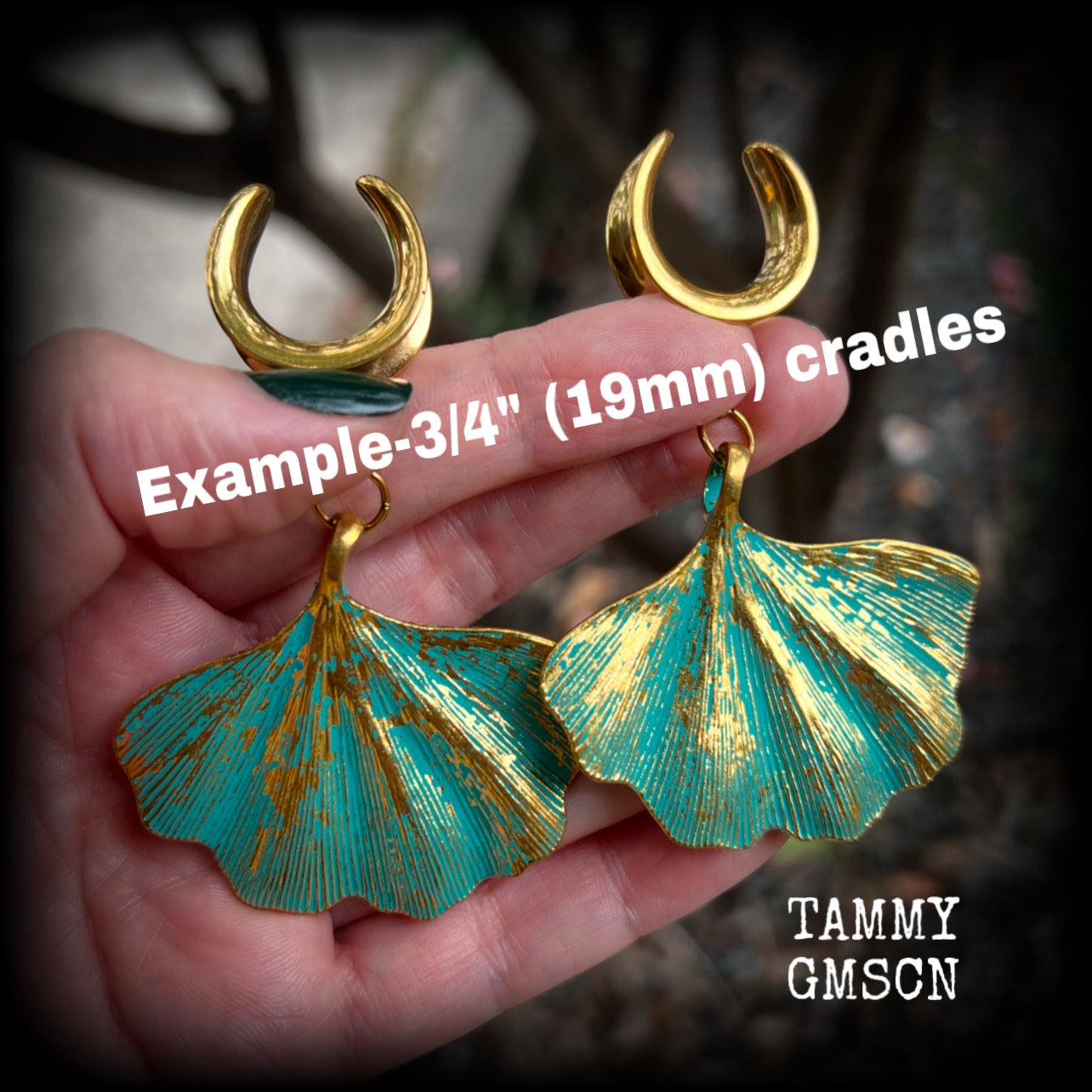 Patina ginkgo leaf tunnel dangles-Lotus leaf tunnel earrings