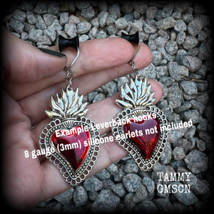 Red enamel sacred heart earrings-Los Muertos earrings