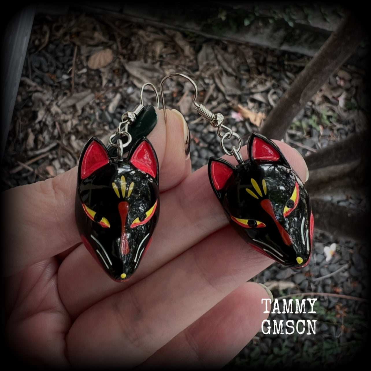 These unique earrings are nice and light weight, weighing only 4 grams each and measure just on 5cms from tip to tip.

This pair have been made with antique silver french hooks, suitable for pierced ears.