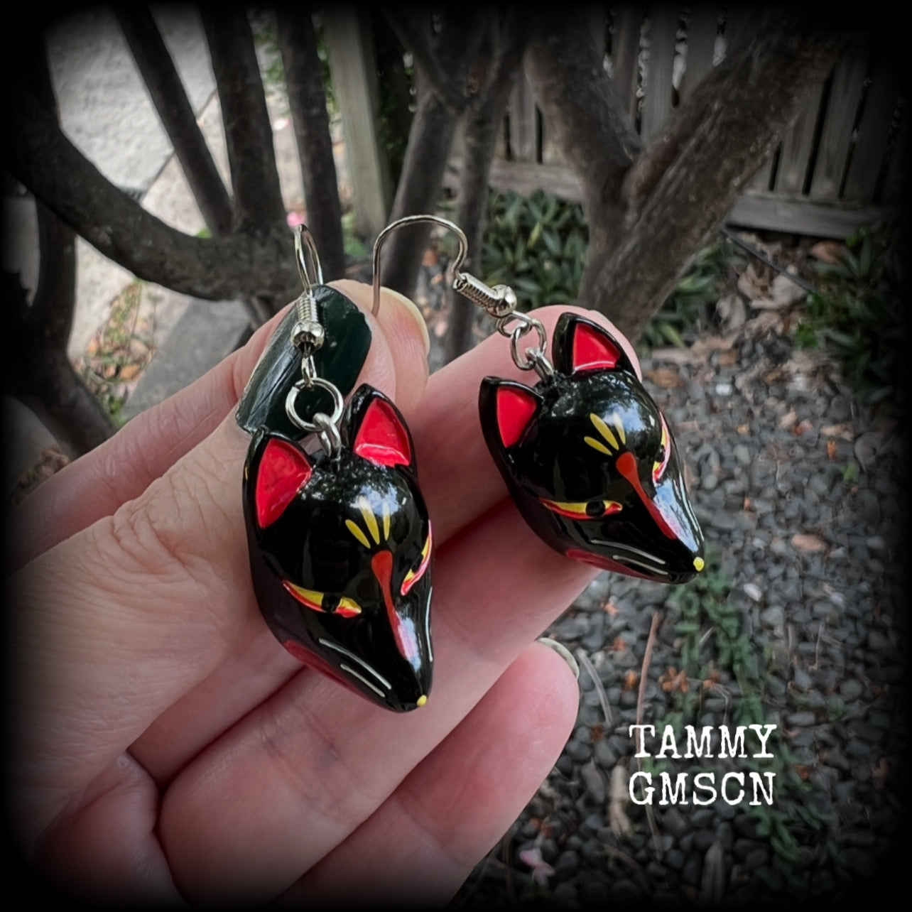 These unique earrings are nice and light weight, weighing only 4 grams each and measure just on 5cms from tip to tip.

This pair have been made with antique silver french hooks, suitable for pierced ears.