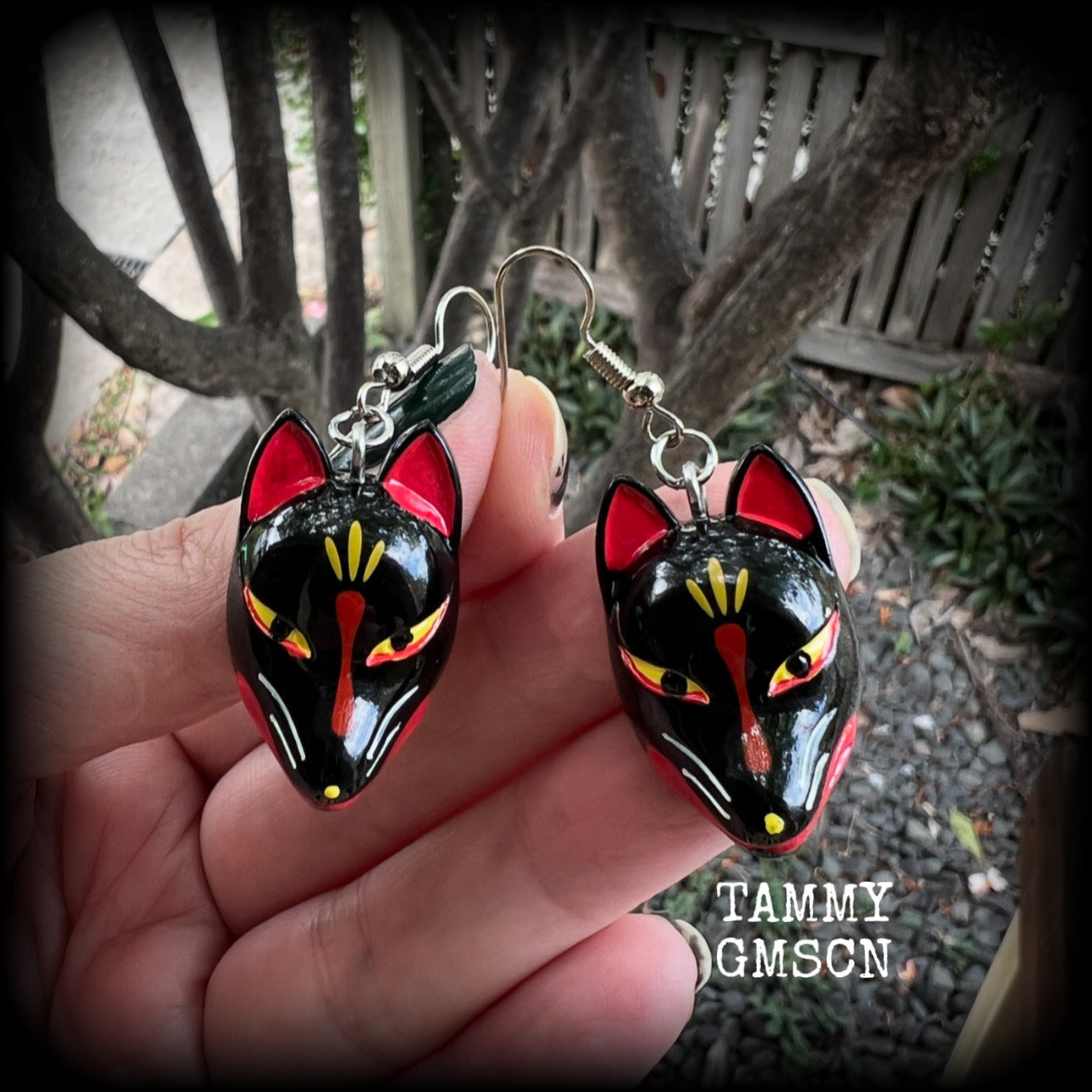 These unique earrings are nice and light weight, weighing only 4 grams each and measure just on 5cms from tip to tip.

This pair have been made with antique silver french hooks, suitable for pierced ears.