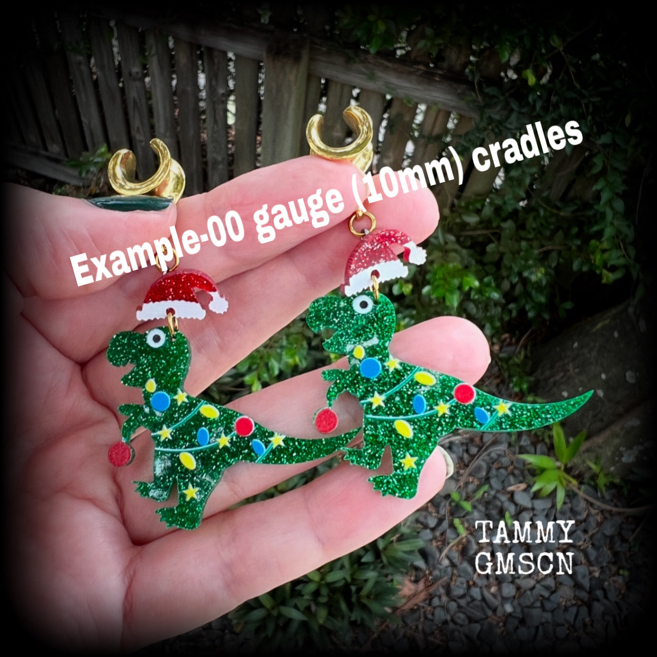 Dinosaur gauged earrings-Christmas dinosaur earrings