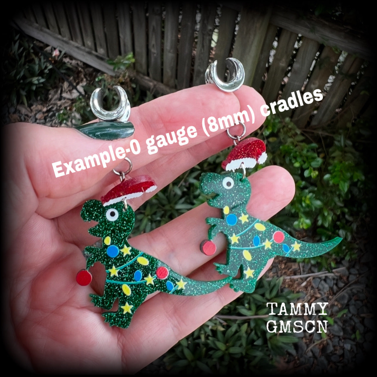 Dinosaur gauged earrings-Christmas dinosaur earrings
