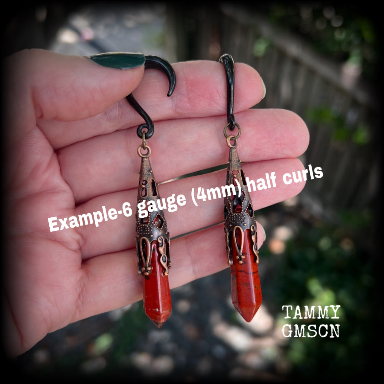 Blossom jasper gauged earrings-Gothic gemstone ear hangers