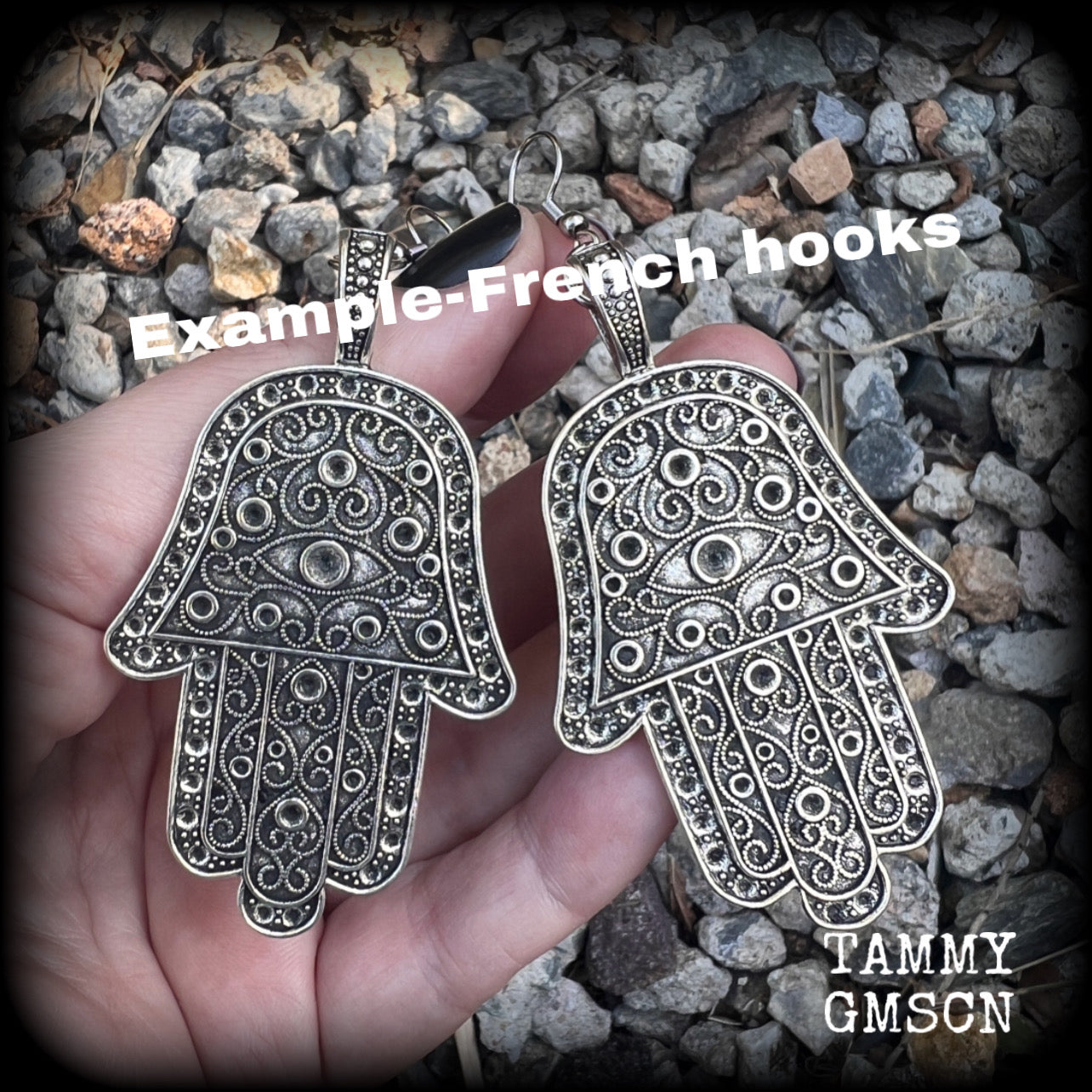 Hamsa hand ear hangers-Hand of Fatima earrings