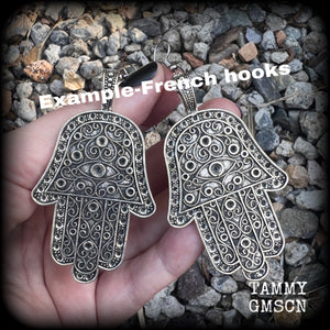 Hamsa hand ear hangers-Hand of Fatima earrings