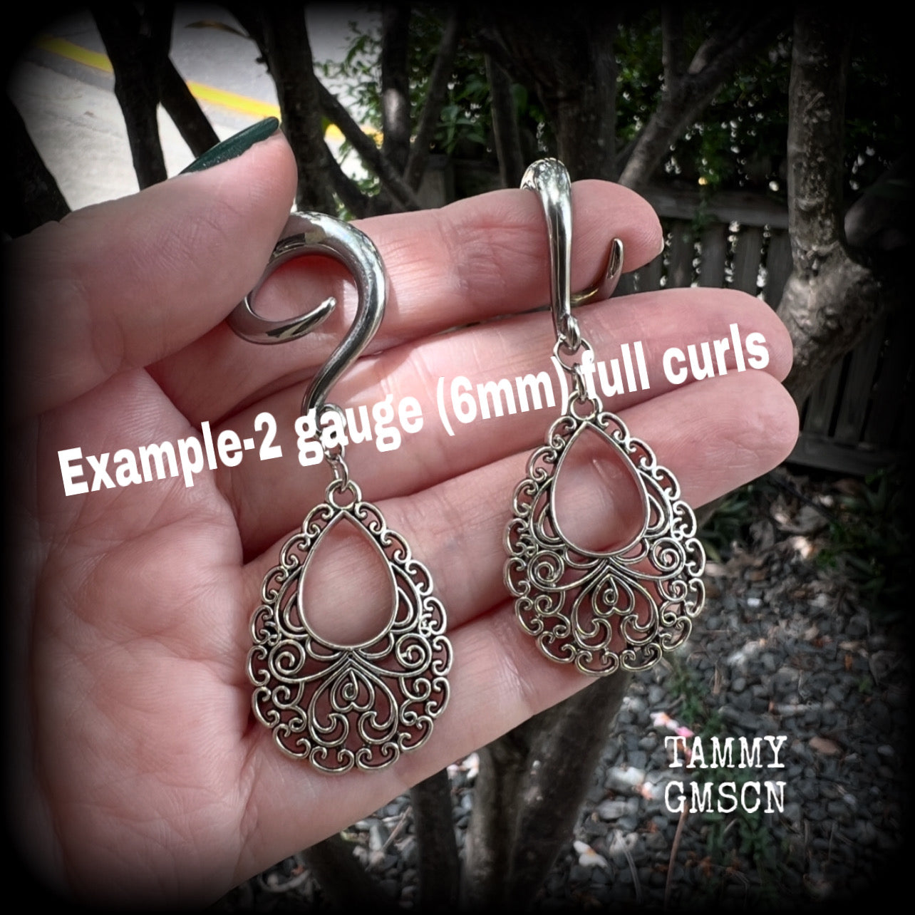 Aphrodite ear hangers-Filigree teardrop gauged earrings