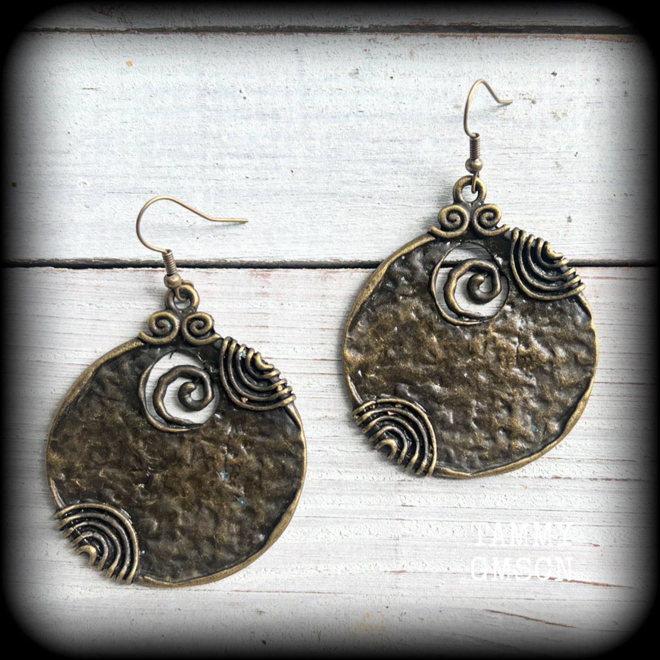 Voodoo loa Ogoun disc earrings-Antique bronze tribal earrings