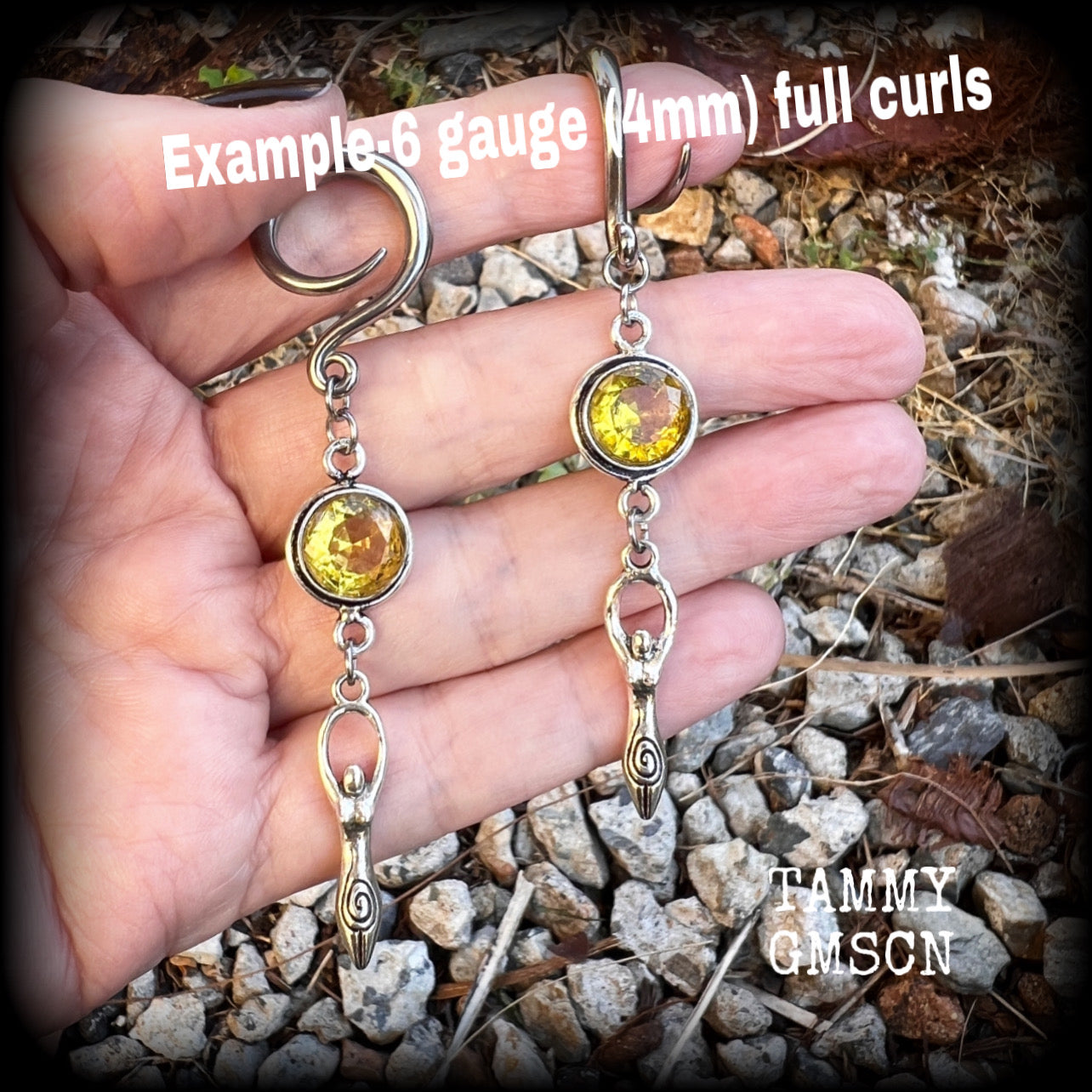 Yellow citrine goddess ear hangers-Spiral goddess ear weights