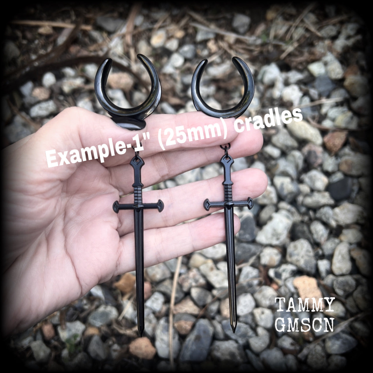 Ace of swords gauged earrings-Black sword ear hangers