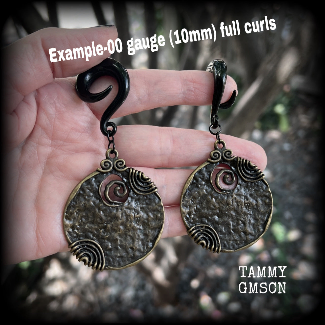 Ogoun antique bronze tribal disc gauged earrings-Voodoo ear hangers