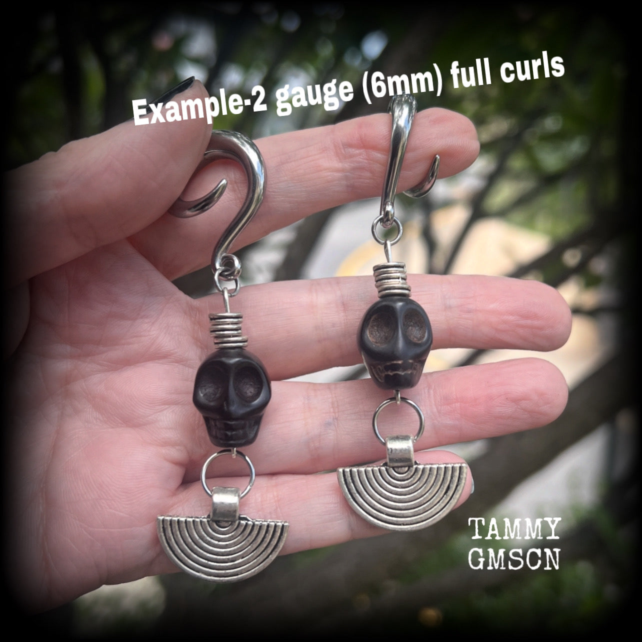 Erzulie tribal black skull earrings-Voodoo gauged earrings