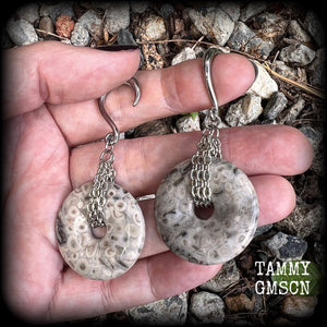 Fossil ear gauges Fossilised coral ear gauges Coral jasper ear weights 6 gauge ear weights Fossil earrings Stretched lobes Ear gauges Gauged earrings Gauged ears Stretched ears Body jewelry Fossil ear weights 6g 2g 0g 00g 1/2" 9/16" 5/8" 3/4" 7/8" 1" 1.10" 1.18"