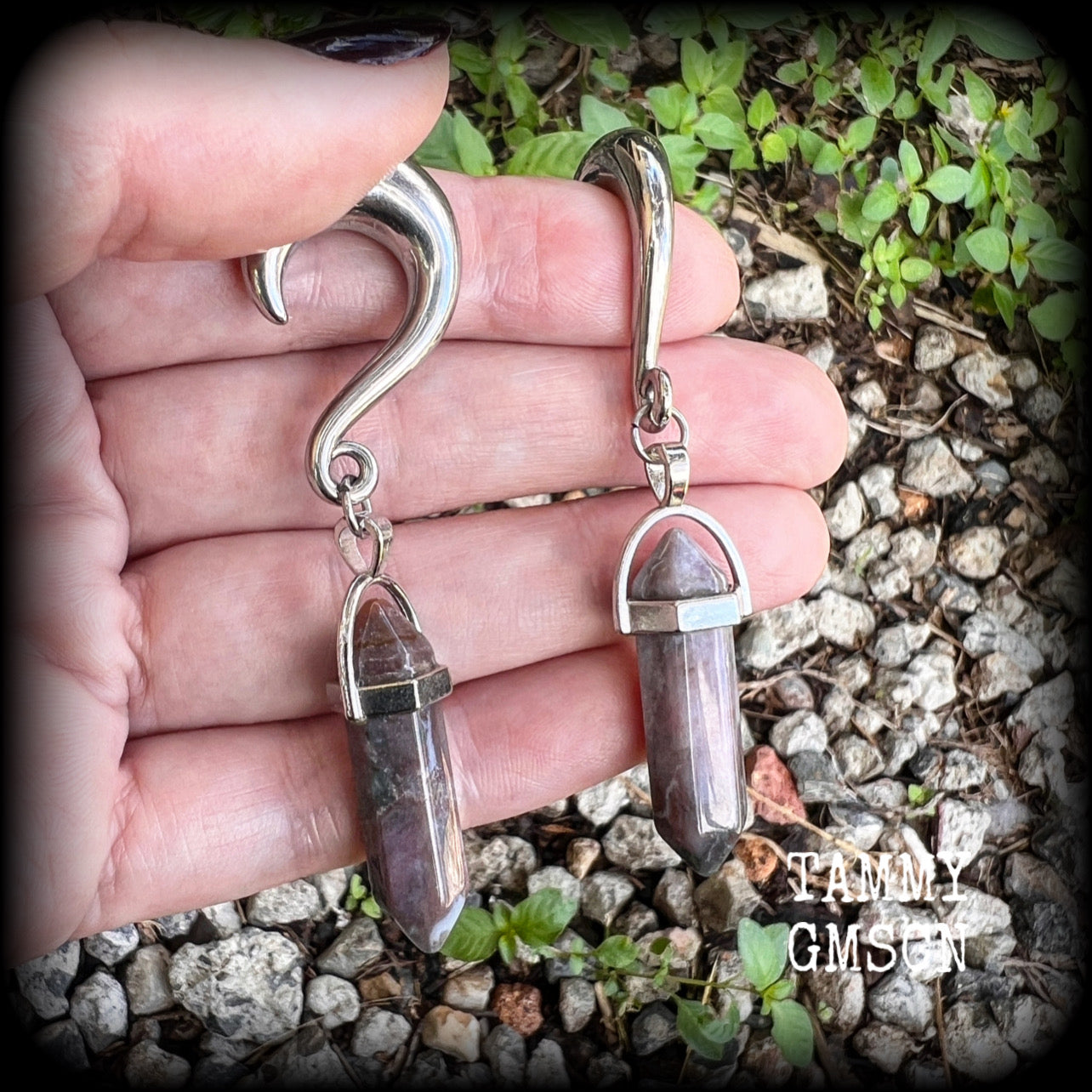 Indian agate gauged earrings-Gemstone ear gauges