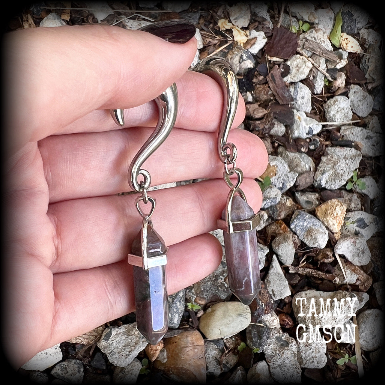 Indian agate gauged earrings-Gemstone ear gauges