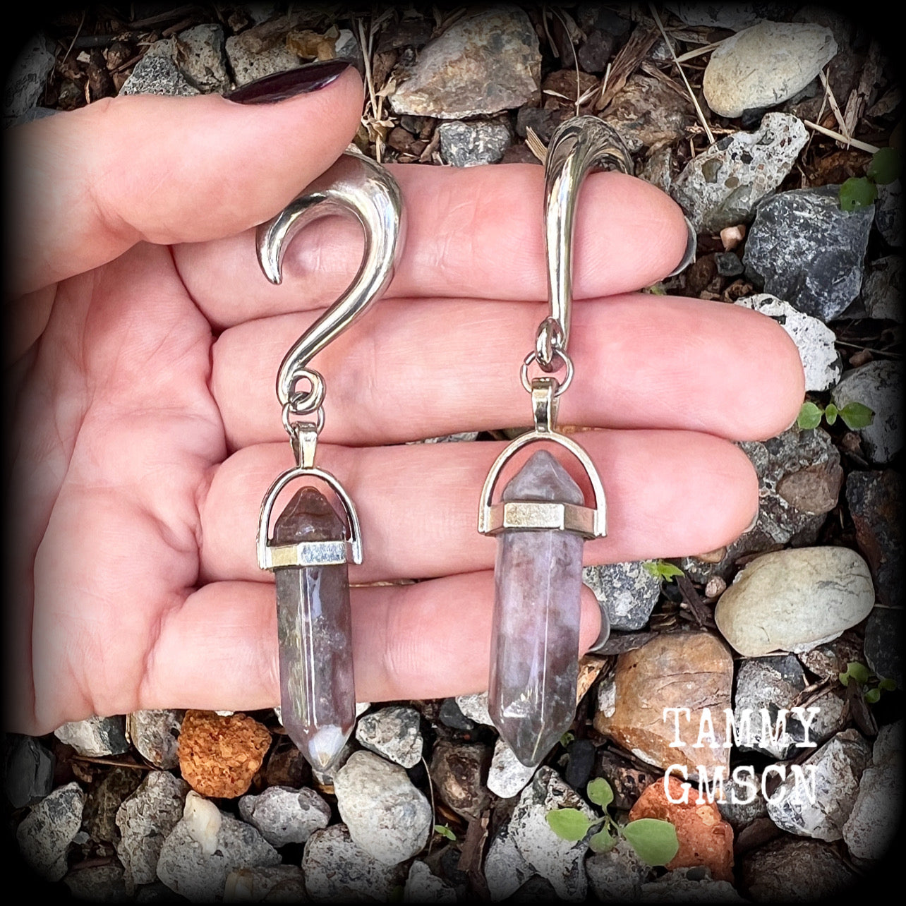 Indian agate gauged earrings-Gemstone ear gauges