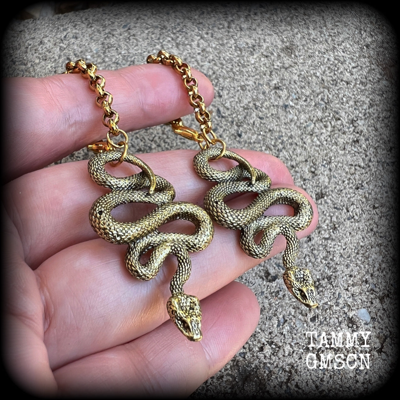 Brass serpent tunnel earrings-Tunnel dangles