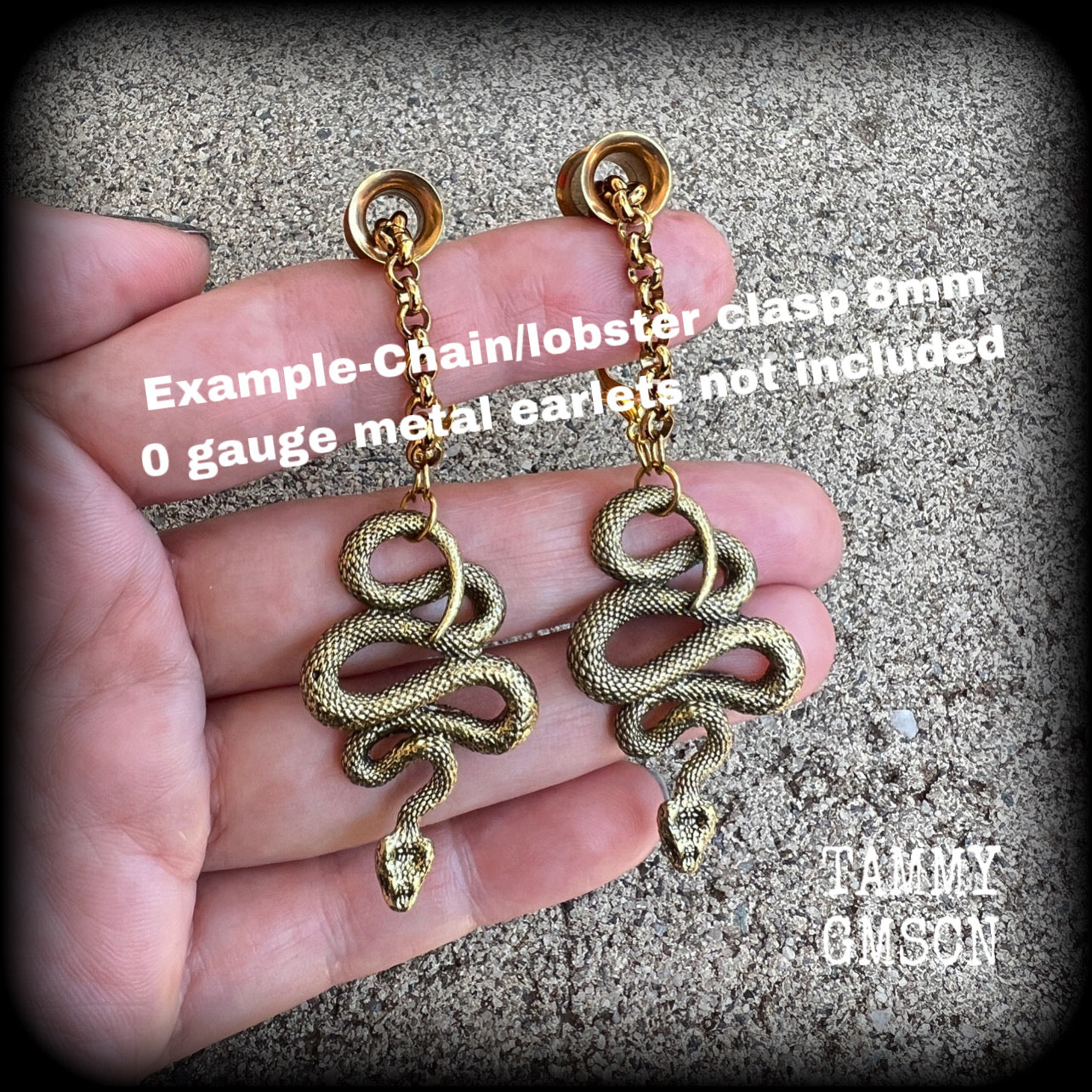 Brass serpent tunnel earrings-Tunnel dangles