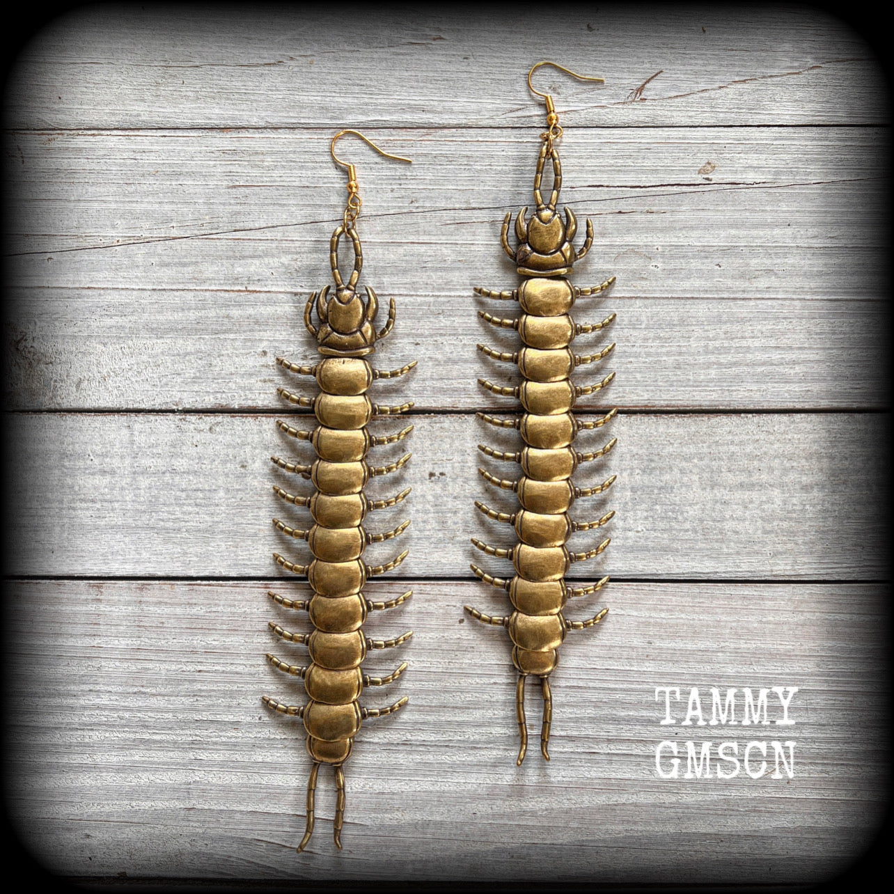 Brass Millipede earrings Bugs earrings Centipede earrings Insects earrings Insect earrings Oversize earrings Pierced ears Stretched lobes Gauged ears Gauged earrings Curiosities Entomology Mossgoth Gothic jewellery Whimsigoth Cottagecore Goblincore