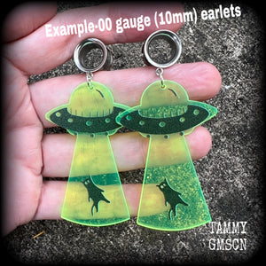 Cat UFO earrings-Alien abduction earrings