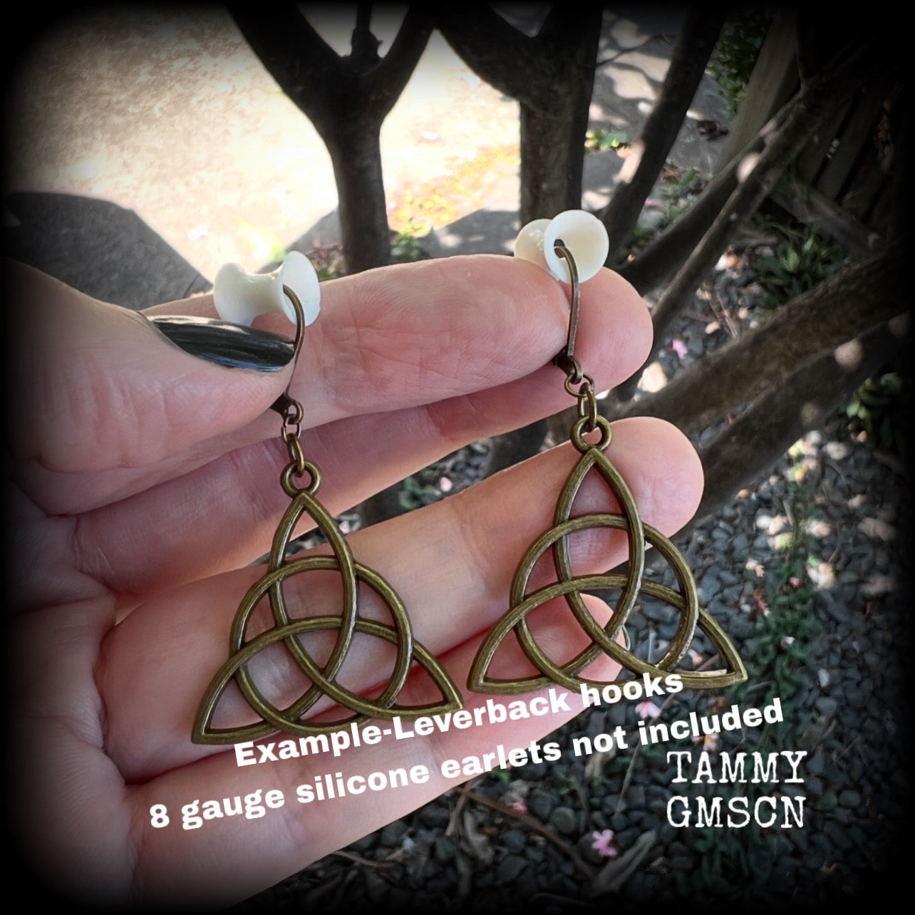 Triquetra earrings-Antique bronze trinity knot earrings