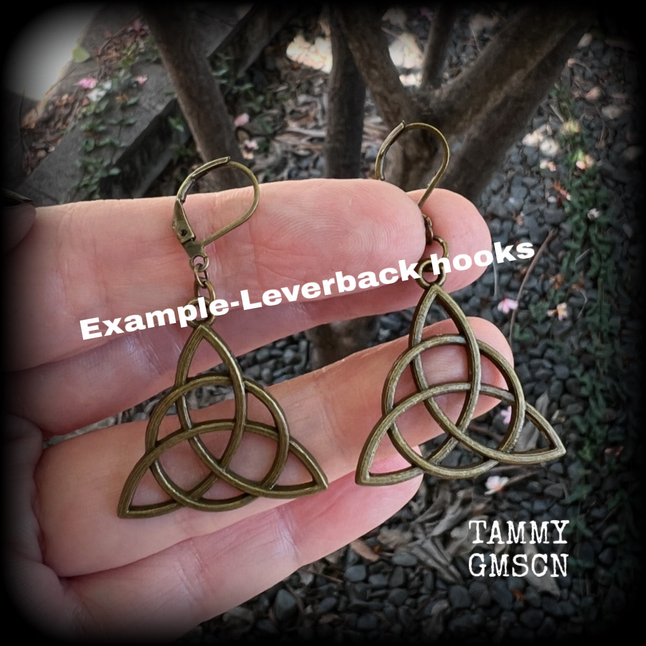 Triquetra earrings-Antique bronze trinity knot earrings