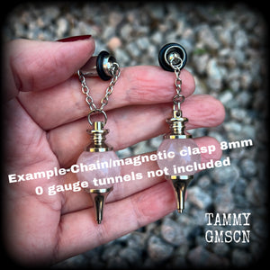 Rose quartz pendulum earrings-Tunnel dangles