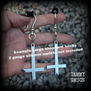 Stainless steel Inverted Cross earrings-Occult jewelry