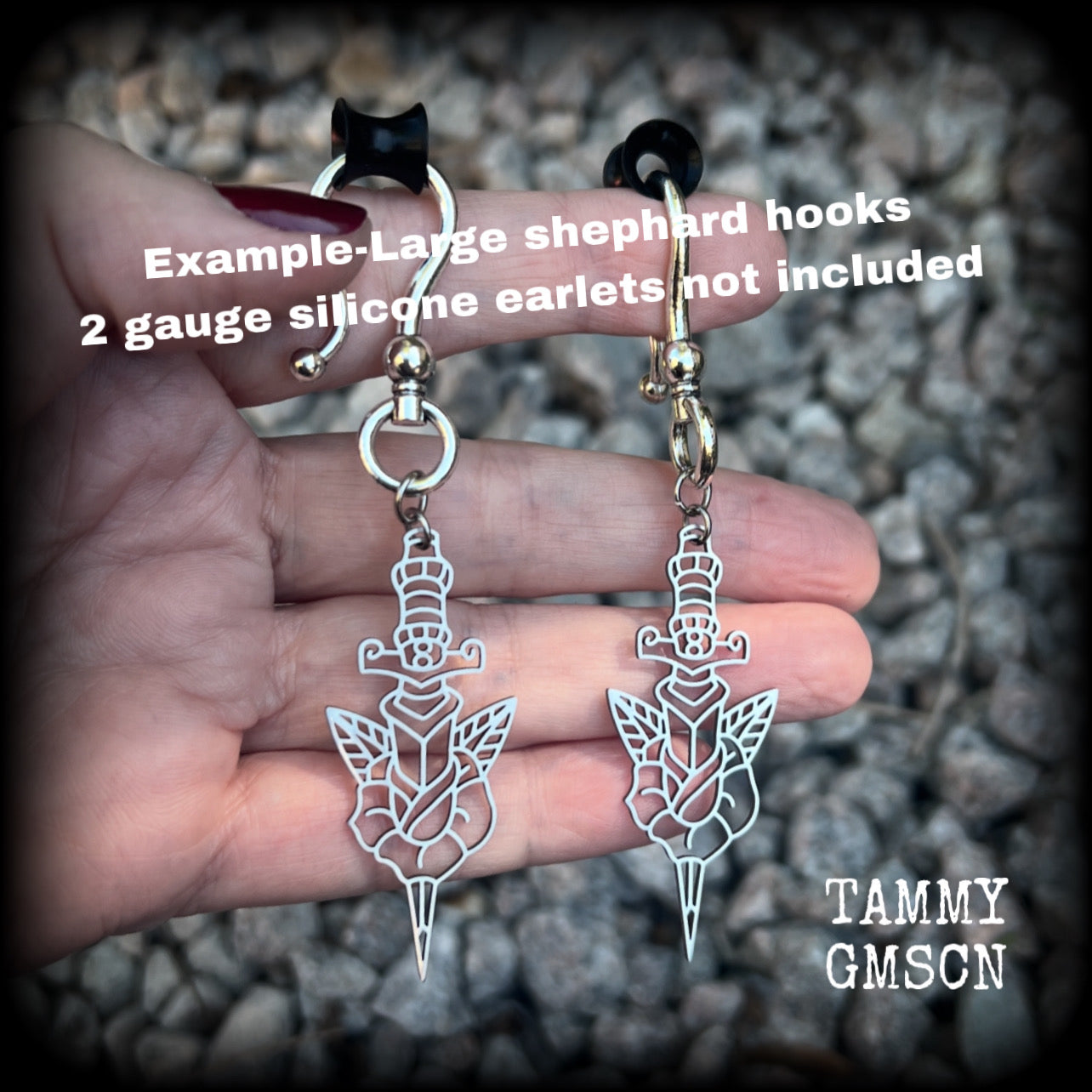 Rose and dagger earrings-Punk tattoo design earrings