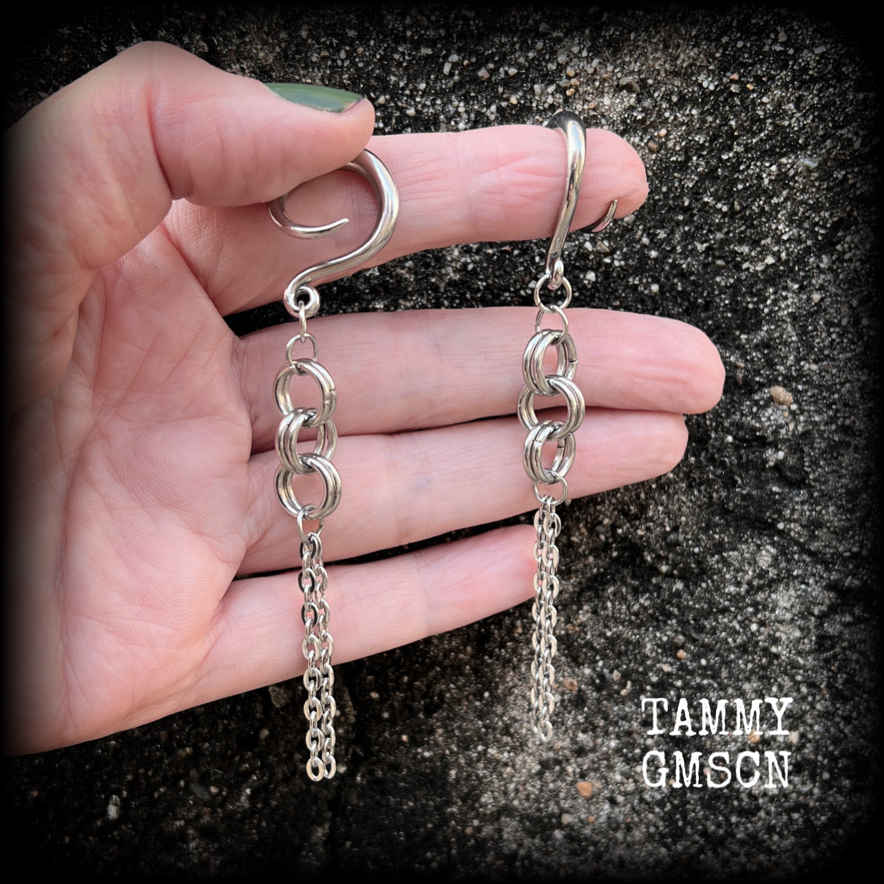 Chain link gauged earrings-Punk earrings