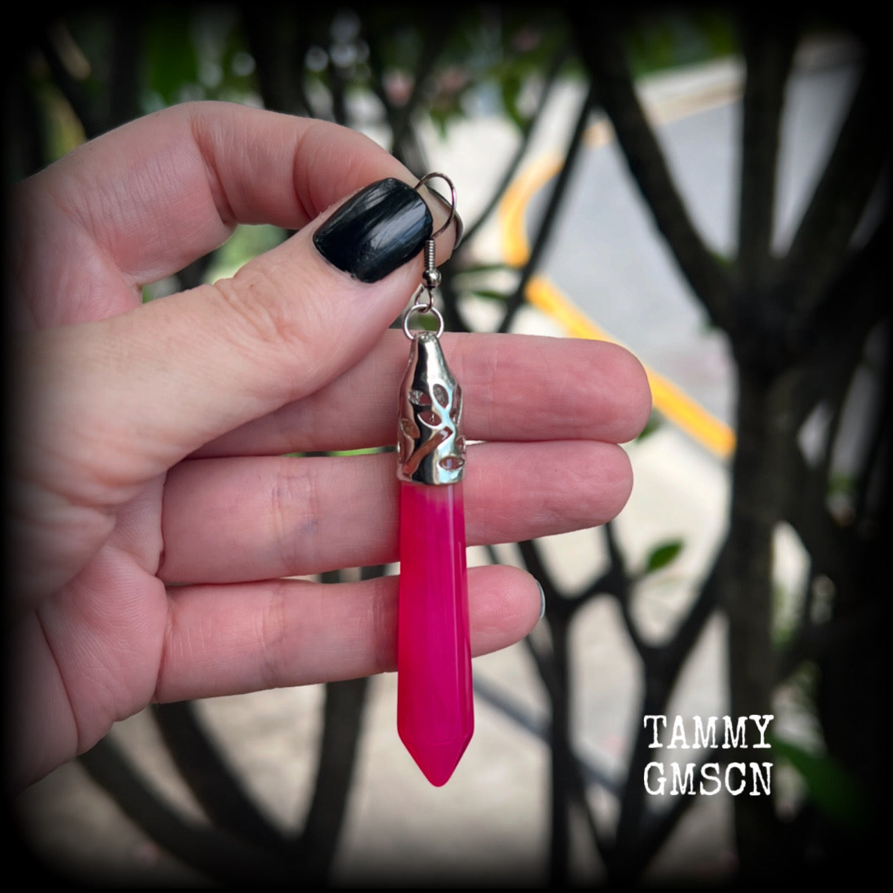 Pink agate earring-Single gemstone earrings