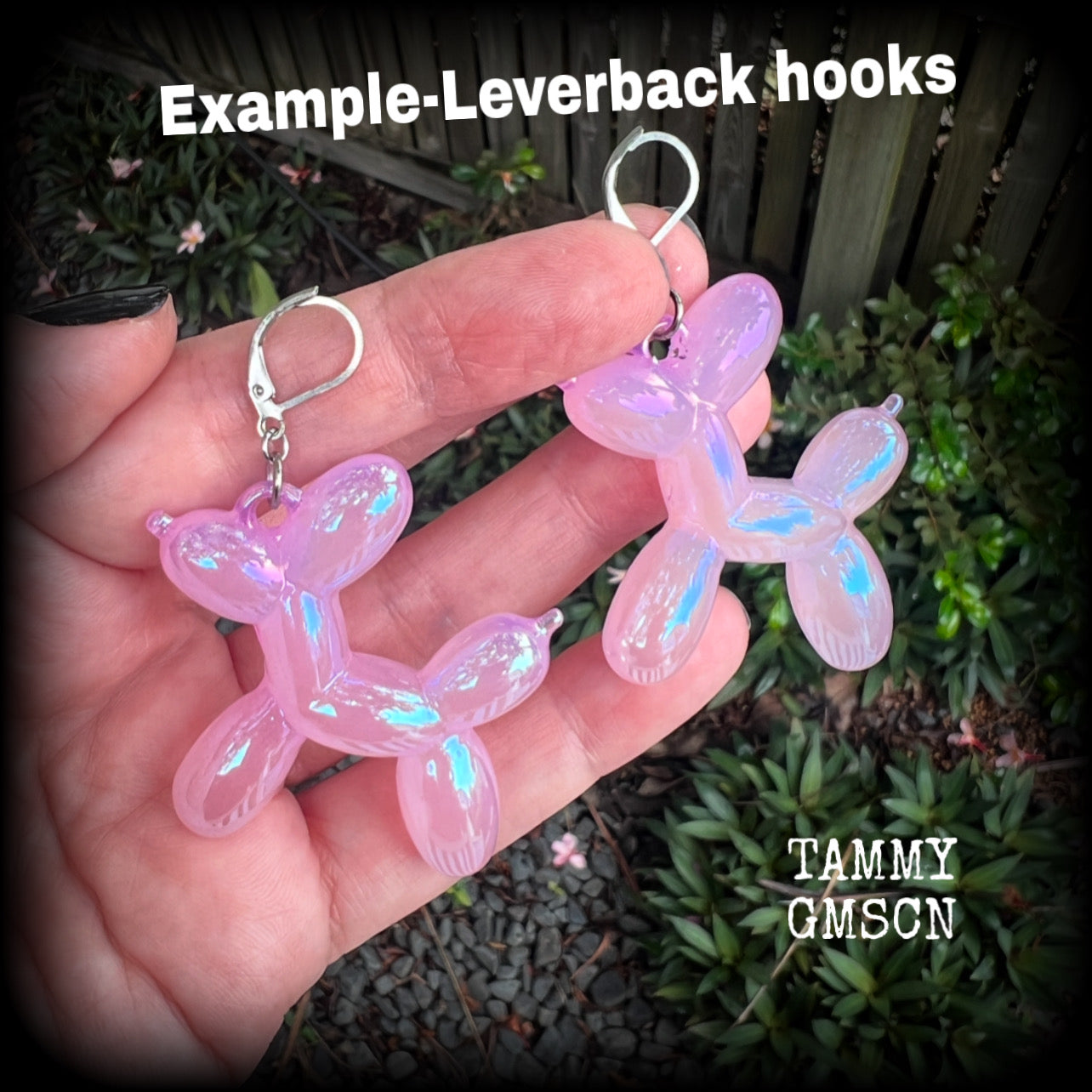 Pink balloon animal earrings-Dog earrings