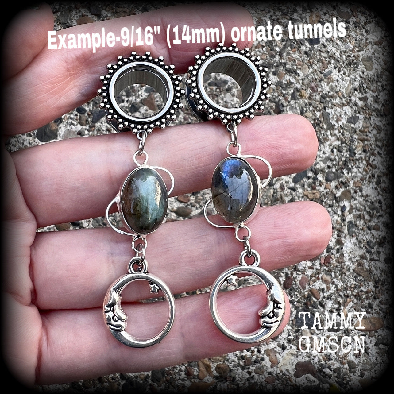 Moon goddess tunnel earrings-Labradorite gemstone tunnels