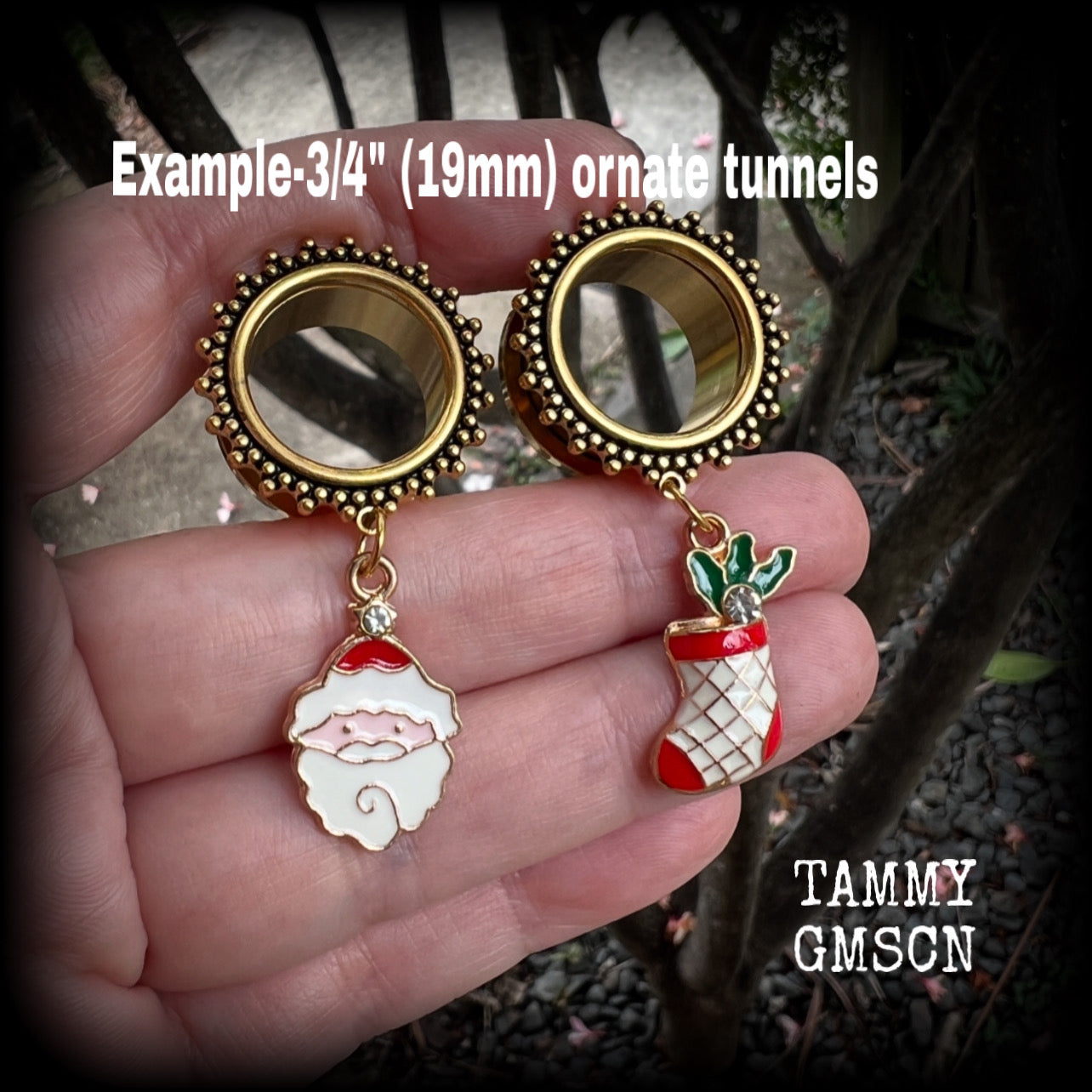 Santa claus christmas tunnel earrings-Christmas stocking earrings